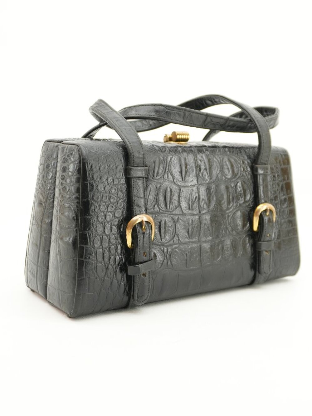 Vintage 1950s Alligator Leather Black Box Purse